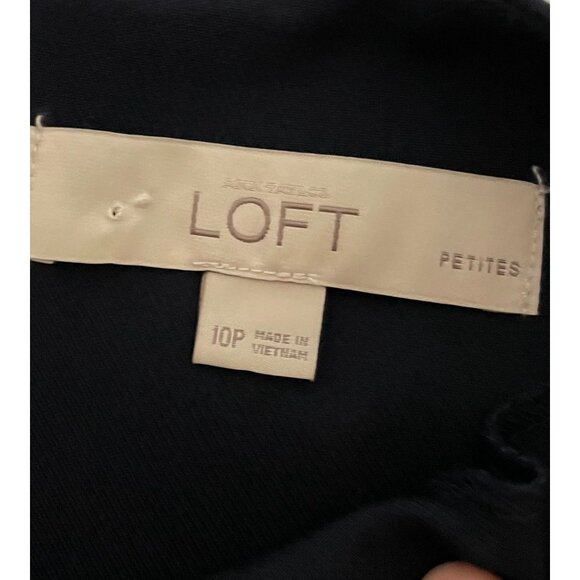 LOFT Petites 10P Navy Blue Shift Dress With Eyelet Trim Sleeves Short Sleeve - Picture 9 of 14